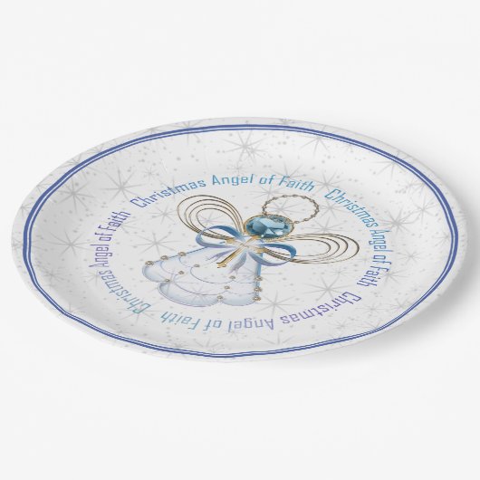 青と白の信仰と星の天使 ペーパープレート (アングル)