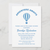 青と白の冒険が少年の赤ちゃんシャワーを待つ 招待状 (正面)