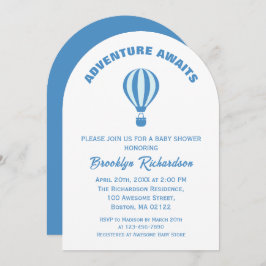 青と白の冒険が少年の赤ちゃんシャワーを待つ 招待状