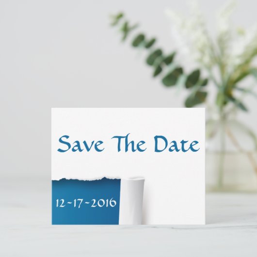 青と白の写真はがきを保存する 案内ポストカード (スタンド正面)