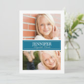 青と白の写真卒業カード 招待状 (スタンド正面)