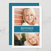 青と白の写真卒業カード 招待状 (正面/裏面)