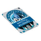 青と白の冬のワンダーランドハウススノースグローブ マグネット (右側)