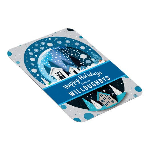 青と白の冬のワンダーランドハウススノースグローブ マグネット (右側)