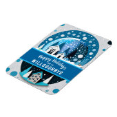 青と白の冬のワンダーランドハウススノースグローブ マグネット (左側)