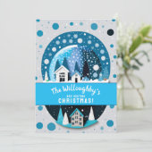 青と白の冬のワンダーランドハウススノースグローブ 招待状 (スタンド正面)
