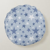 青と白の冬の星モノグラパーソナライズされたム ラウンドクッション (裏面)