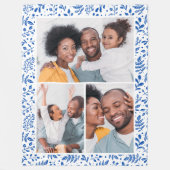 青と白の冬の植物写真コラージュ フリースブランケット (正面)