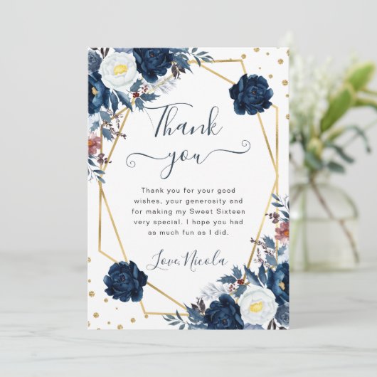 青と白の冬の花フレーム甘い16 サンキューカード (スタンド正面)