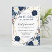 青と白の冬の花フレーム誕生日 招待状 (スタンド正面)
