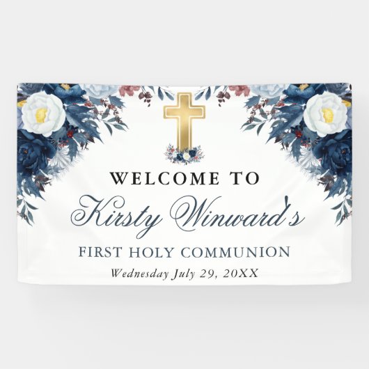 青と白の冬の花1聖なる聖餐式 横断幕 (横)