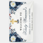 青と白の冬の花1聖なる聖餐式 横断幕 (縦)