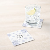 青と白の冬の雪の結晶ハッピーホリデー スクエアペーパーコースター (インサイチュ)