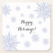 青と白の冬の雪の結晶ハッピーホリデー スクエアペーパーコースター (正面)