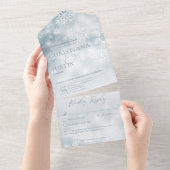 青と白の冬の雪 現代のディテール オールインワン招待状 (貼ってはがせる)