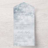 青と白の冬の雪 現代のディテール オールインワン招待状 (内側)