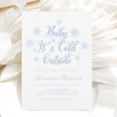 青と白の冬ワンダーランド赤ちゃんシャワー 招待状
