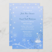 青と白の冬季結婚式 招待状 (正面/裏面)