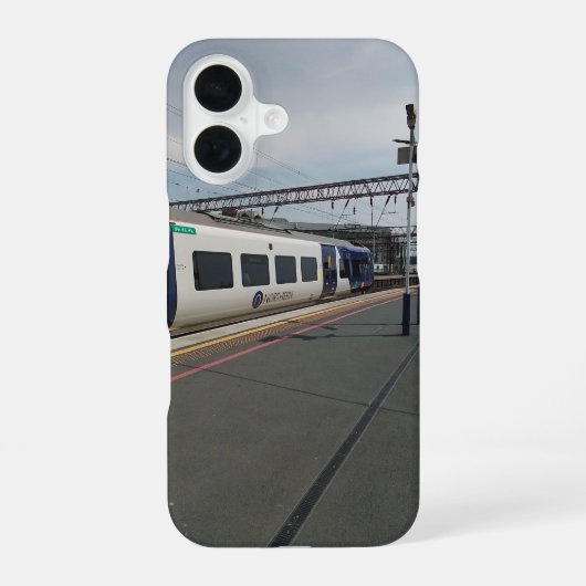 青と白の列車 iPhone 16ケース (裏面)