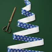 青と白の北欧のスノーフレークのパターン サテンリボン