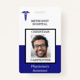 青と白の医療施設の写真名 バッジ