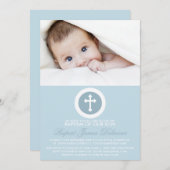 青と白の十字架 洗礼 フォト 招待状 (正面/裏面)