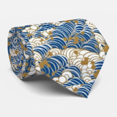 青と白の千代紙の波パターン ネクタイ (ロール)