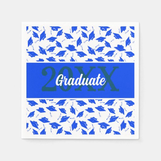 青と白の卒業キャップが空中に揺れ スタンダードカクテルナプキン (正面)