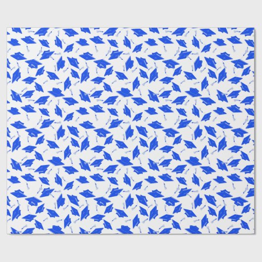 青と白の卒業キャップが空中に揺れ ラッピングペーパー (フラット)