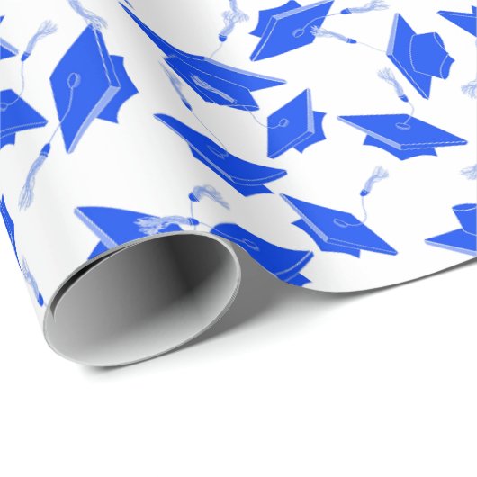 青と白の卒業キャップが空中に揺れ ラッピングペーパー (ロールコーナー)