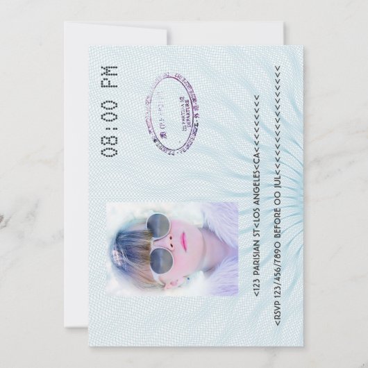 青と白の卒業パスポートの写真 招待状 (裏面)