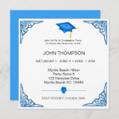 青と白の卒業パーティー招待状 招待状 (正面/裏面)