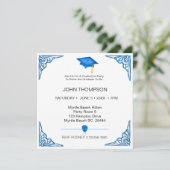 青と白の卒業パーティー招待状 招待状 (スタンド正面)