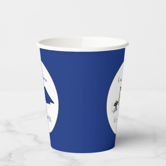 青と白の卒業パーティー紙杯 紙コップ (左)