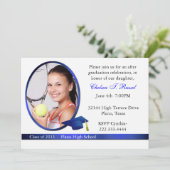 青と白の卒業写真パーティの招待状 招待状 (スタンド正面)