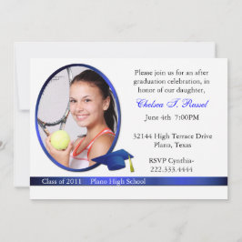 青と白の卒業写真パーティの招待状 招待状