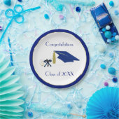 青と白の卒業紙プレート ペーパープレート (パーティー)