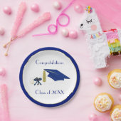 青と白の卒業紙プレート ペーパープレート (パーティー)