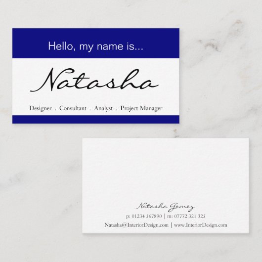 青と白の名企業の前タグ – 名刺 (正面/裏面)