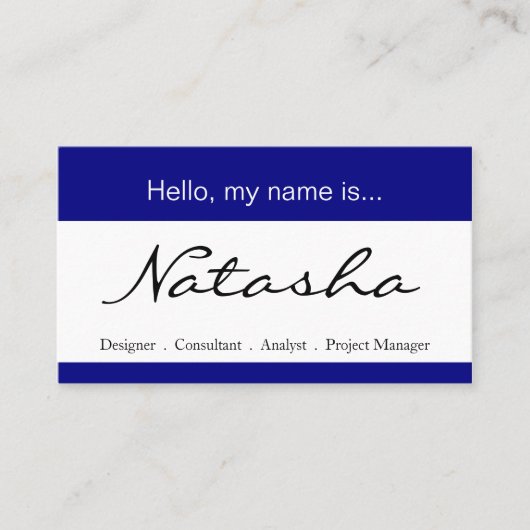 青と白の名企業の前タグ – 名刺 (正面)