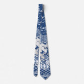 青と白の和柄模様 ネクタイ (裏面)