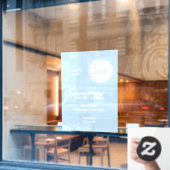 青と白の営業時間 時間 事業ロゴ ウィンドウサイン (カフェ窓)