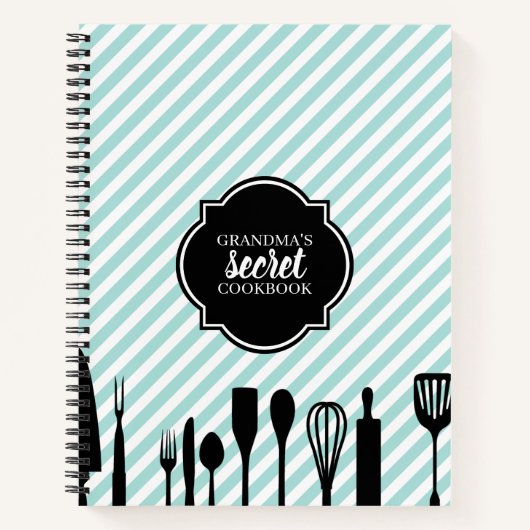 青と白の器具のパーソナライズされたレシピ ノートブック (正面)