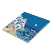 青と白の地中海の村と海の風景 タイル (側面)