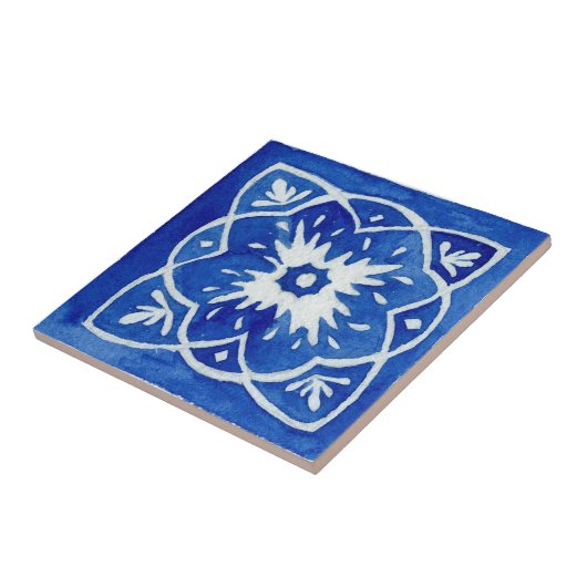 青と白の地中海の水パターン(の模様が)ある色 タイル (側面)