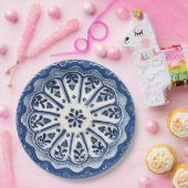 青と白の地中海花柄フェイク中国陶磁器 ペーパープレート (パーティー)