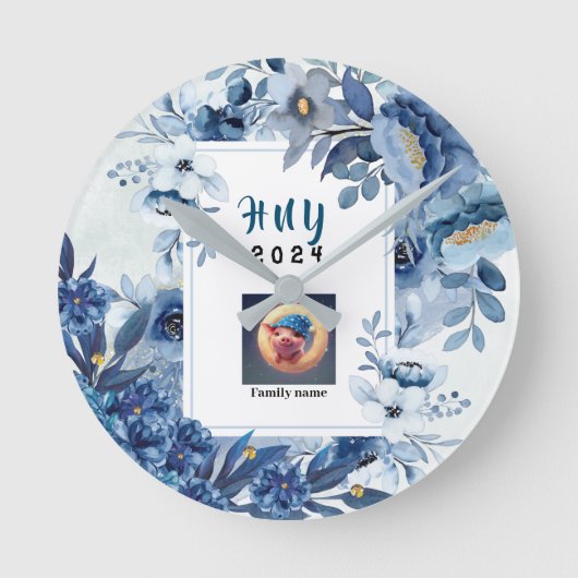 青と白の壁時計 ラウンド壁時計 (正面)