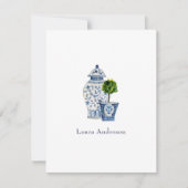 青と白の壷とトピアリーフラット サンキューカード (正面)