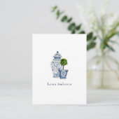 青と白の壷とトピアリーフラット サンキューカード (スタンド正面)
