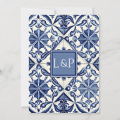 青と白の夏のタイルのカスタムウェディング招待状 招待状 (裏面)